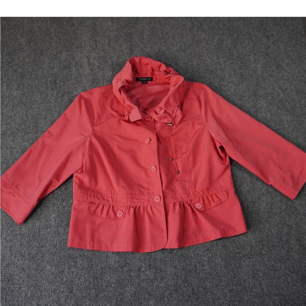 Tribella Womens Coral Jacket Ruffle Collar 3/4 Sleeve Size 16
